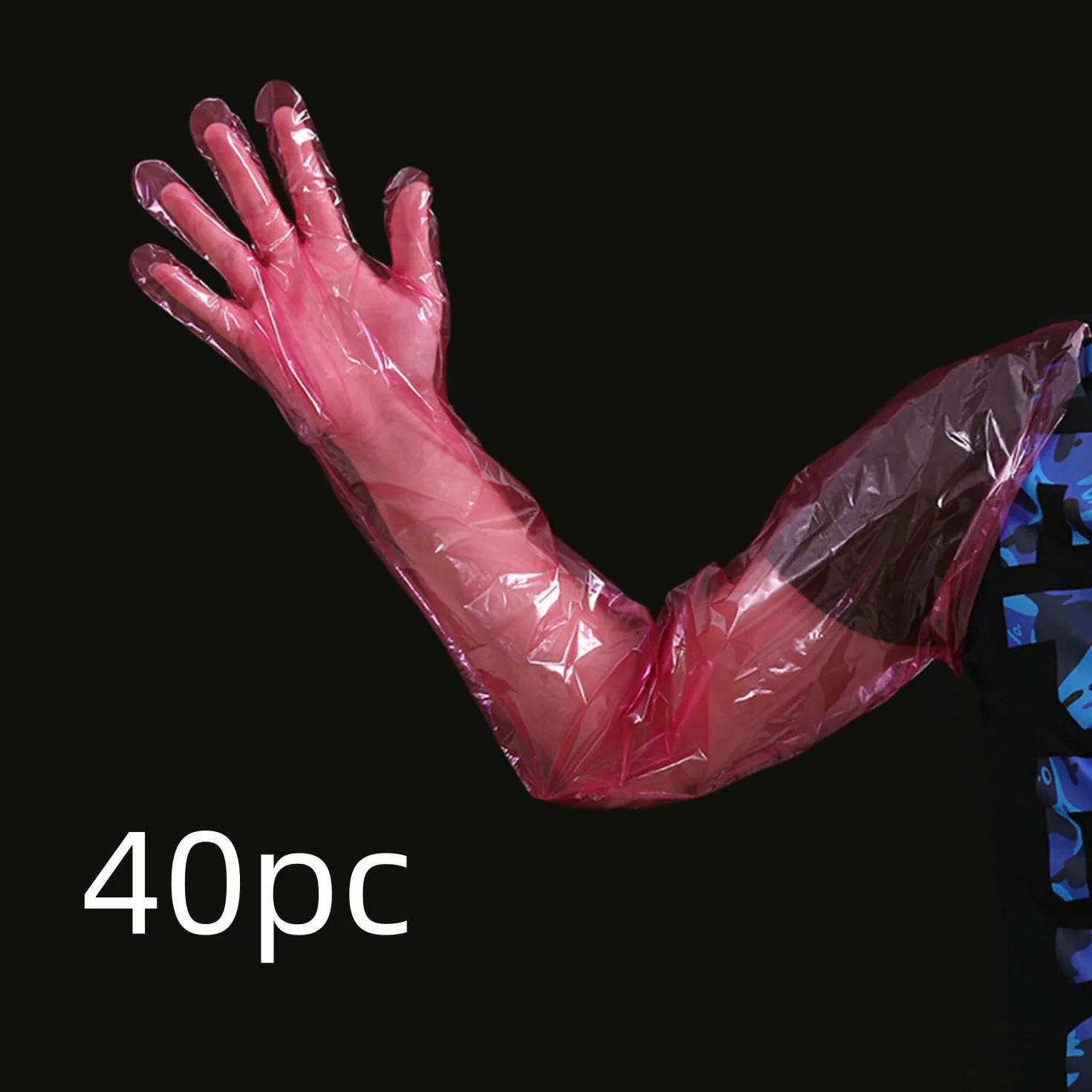 Guanti Veterinari Usa e Getta 40PC, Elastici in Pellicola di Plastica Morbida, Protezione Braccio Rosso