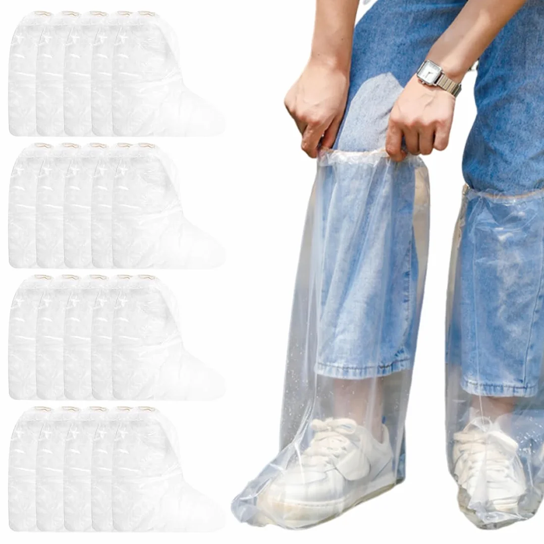 Copriscarpe Impermeabili Riutilizzabili 20 Paia, Antiscivolo Trasparenti per Campeggio All'Aperto