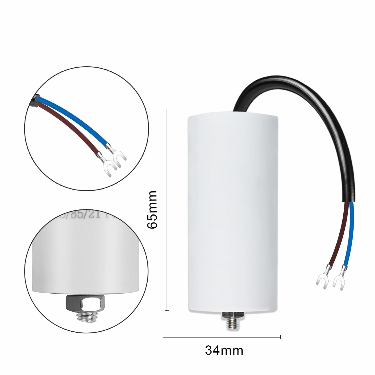 Iruihoo CBB60 Condensatore Motore 10 µF 450 V 50/60 Hz Avviamento con Filo M8