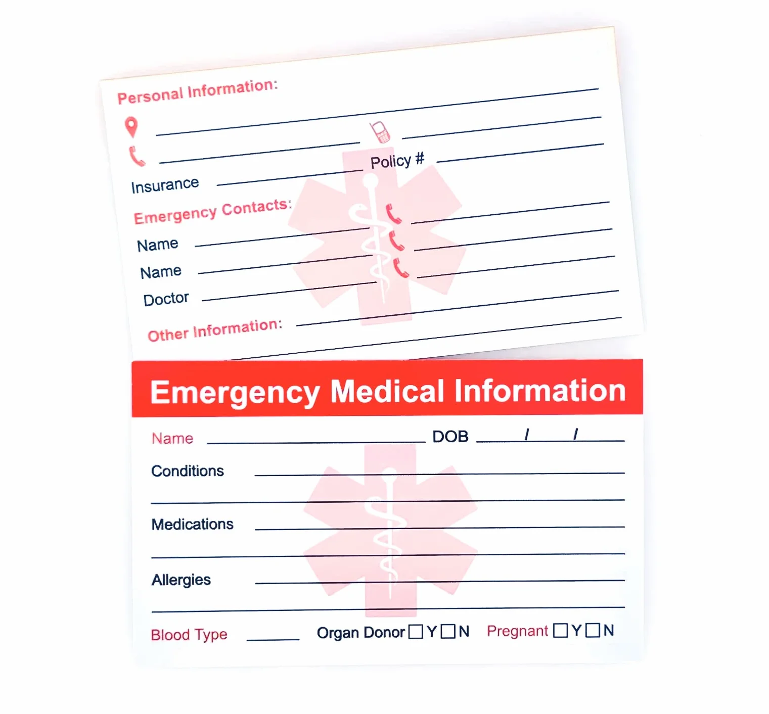 Carte informazioni mediche di emergenza ICE 5 Pack