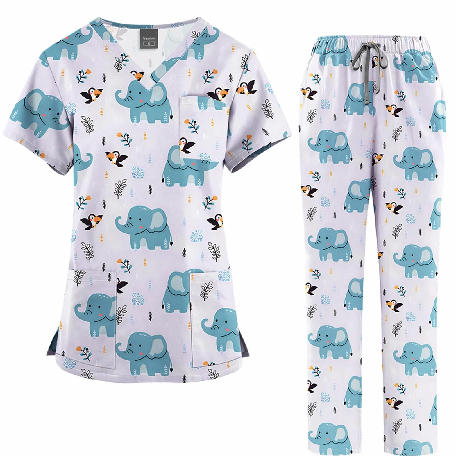 ThreeH Set da Chirurgo Ospedaliero Divisa Medica Elasticizzata con Scollo a V e Pantaloni Jogging Lavabile Tasche Multiple