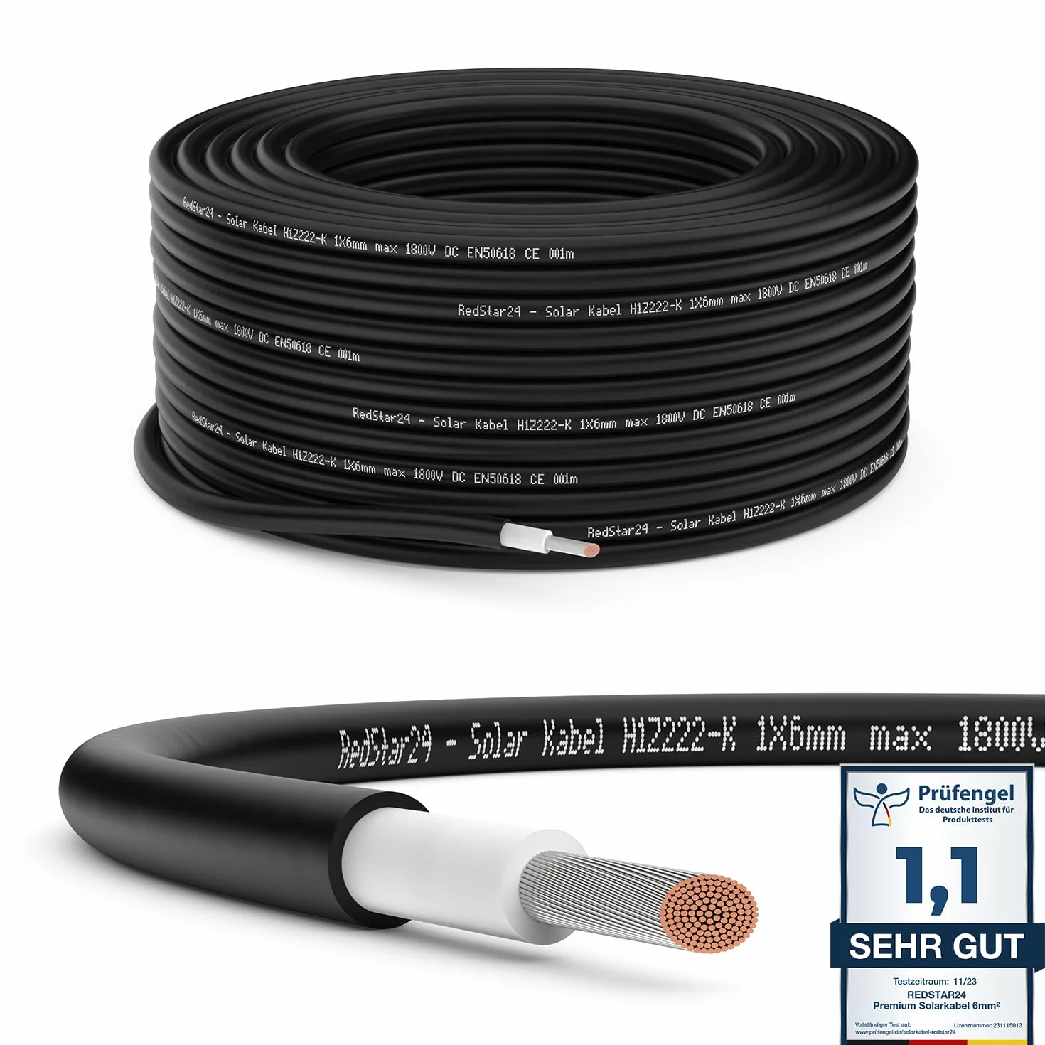 RedStar24 Cavo Solare Premium 6mm² Nero - 10m - Resistente ai UV, Fotovoltaico, per Pannello Solare, Inverter, Regolatore - Alta Performance, Durevole