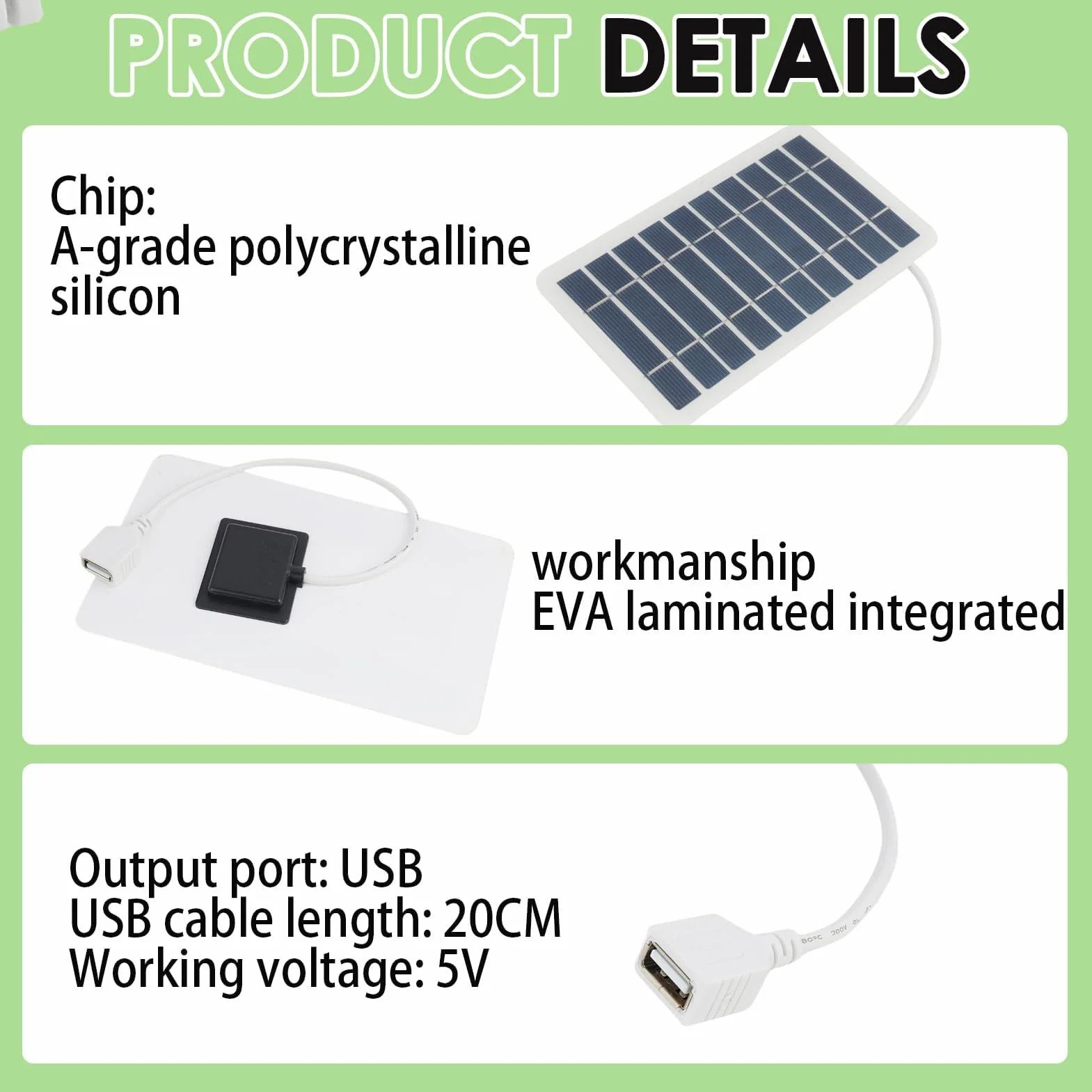 Pannello Solare Portatile da Viaggio 2W 5V con USB, Caricabatterie Solare Impermeabile e Durevole per Smartphone, Power Bank, Campeggio, Escursionismo, Telaio Robusto in Lastra Epossidica
