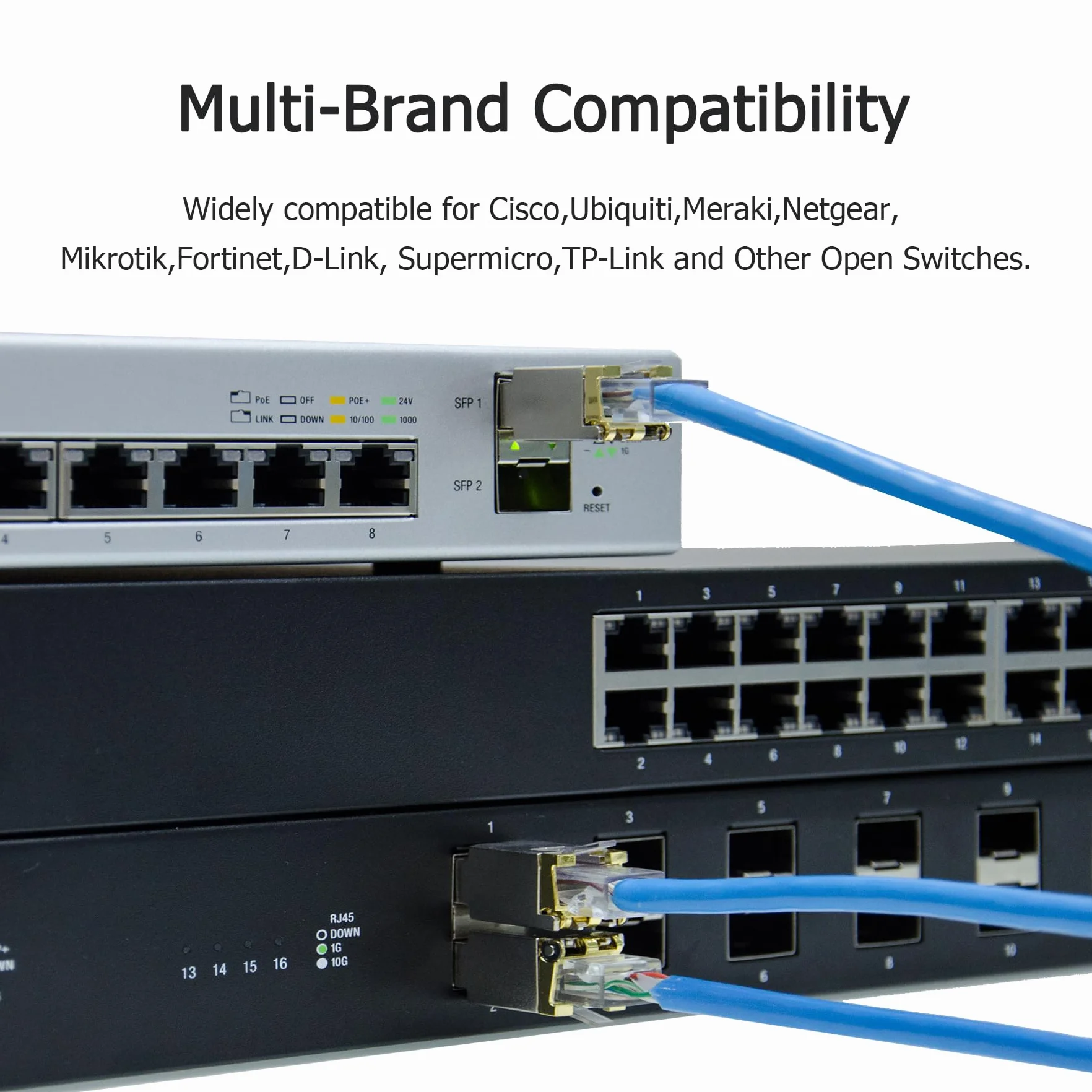 Ricetrasmettitore SFP+ 1.25/2.5/10GBase-T Modulo per Cisco SFP-10G-T-S, Ubiquiti, MicroTik, Netgear