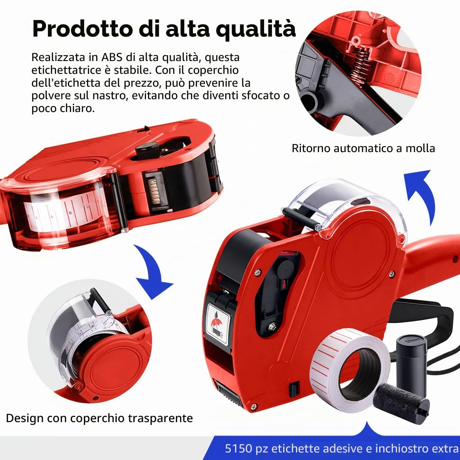 KPX MX5500 - Pistola per prezzi, con 5150 adesivi a pistola bianca e 3 rulli extra per inchiostro, pistola per etichette prezzi, pistola per prezzi, pistola per prezzi al dettaglio a 8 cifre ed