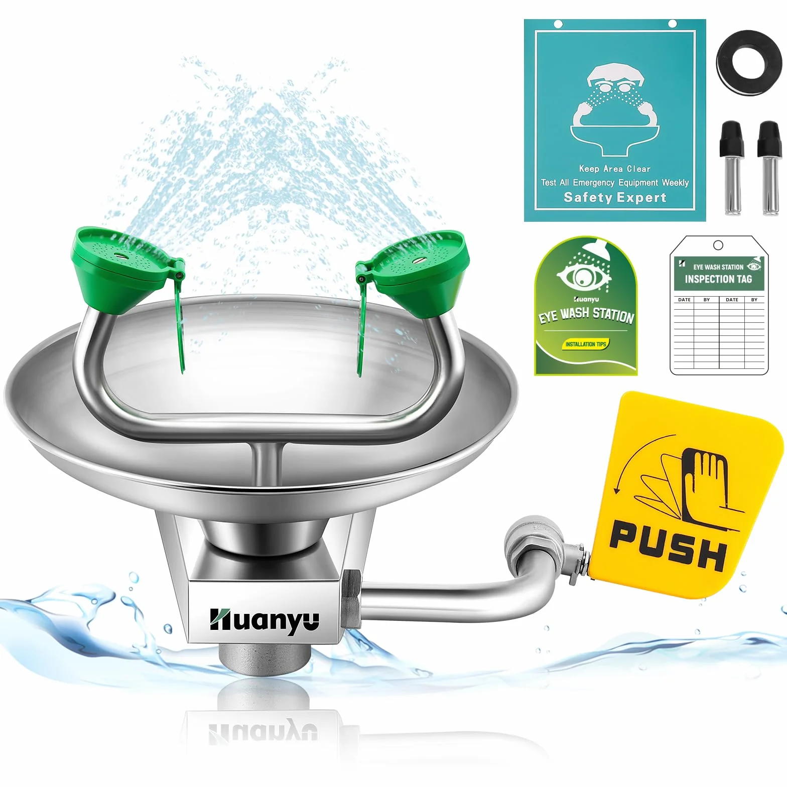 Huanyu Stazione di emergenza lavaggio occhi a parete Hands-Free kit primo soccorso con segno per fabbrica laboratorio cantiere