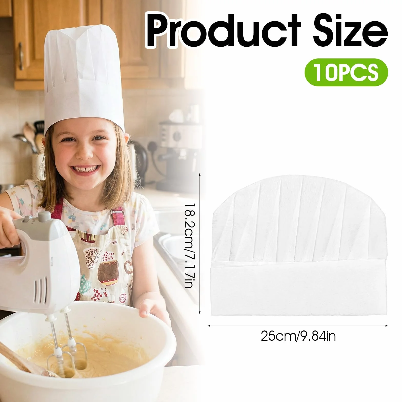 Cappelli da cuoco monouso per bambini 25×18,2 cm tessuto non tessuto bianco