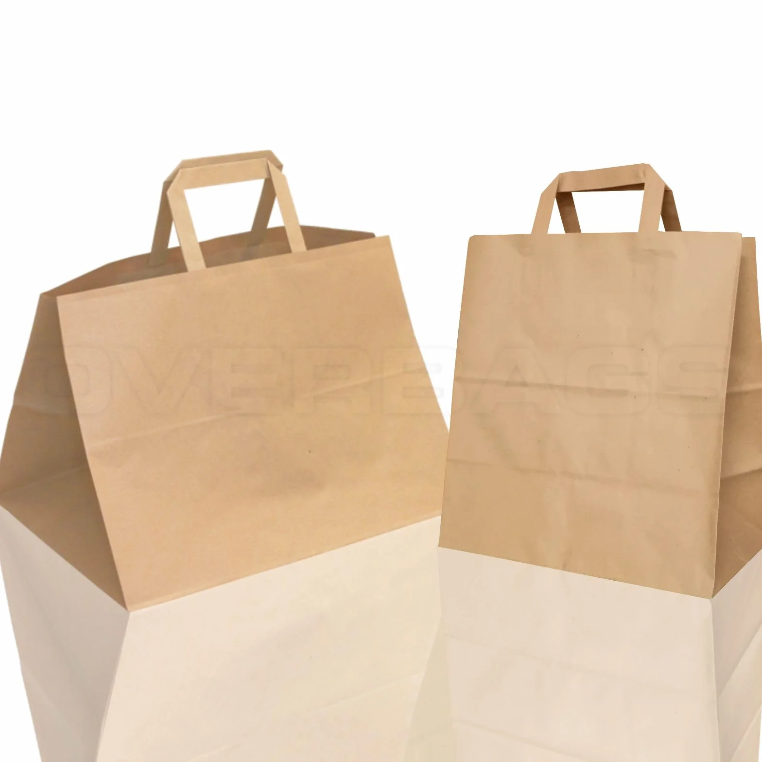 OVERBAGS - Borse shopper sacchetti take away di carta manico piattina colore avana - Dimensione cm 32x21x27, Confezione pz 25