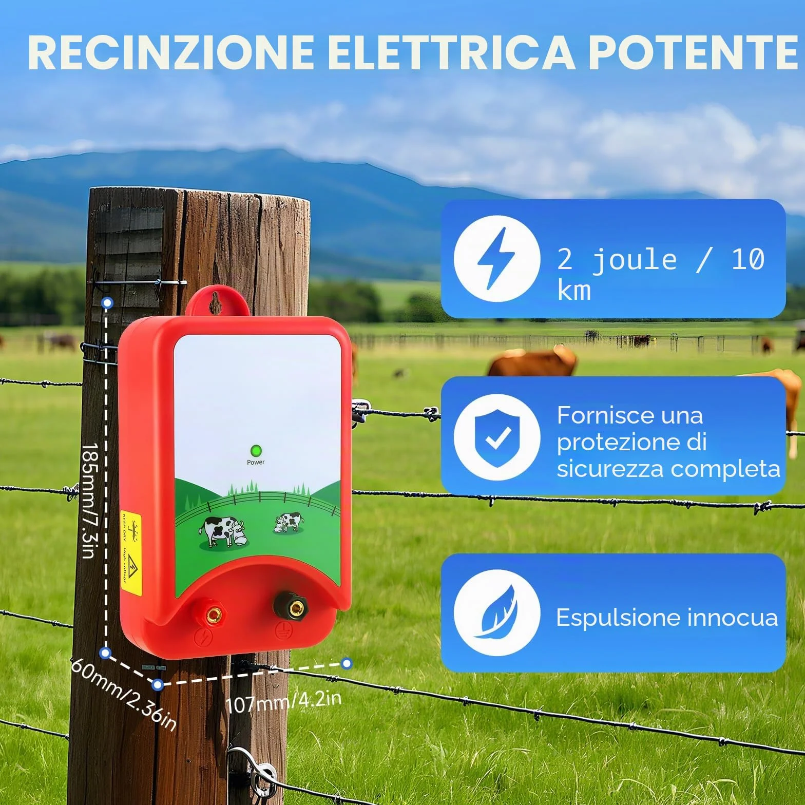 Elettrificatore Per Recinto Elettrico 10Km 12V 1.5J Per Animali Cane Cinghiale Cavalli Pecore