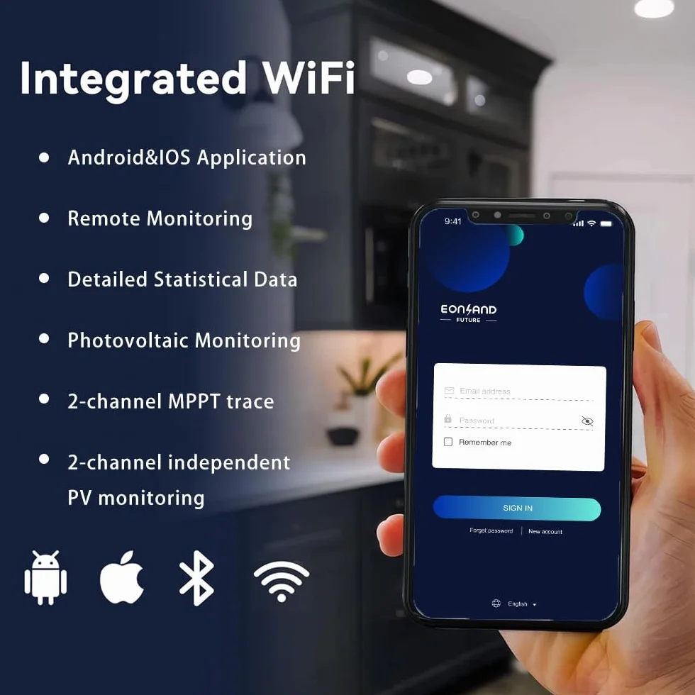 EON-MI800S - Micro inverter 800 W, doppio MPPT, 16-60 V DC, controllo app WiFi e Bluetooth, plug & play, IP67, certificato VDE, leggero, ideale per centrali elettriche da balcone