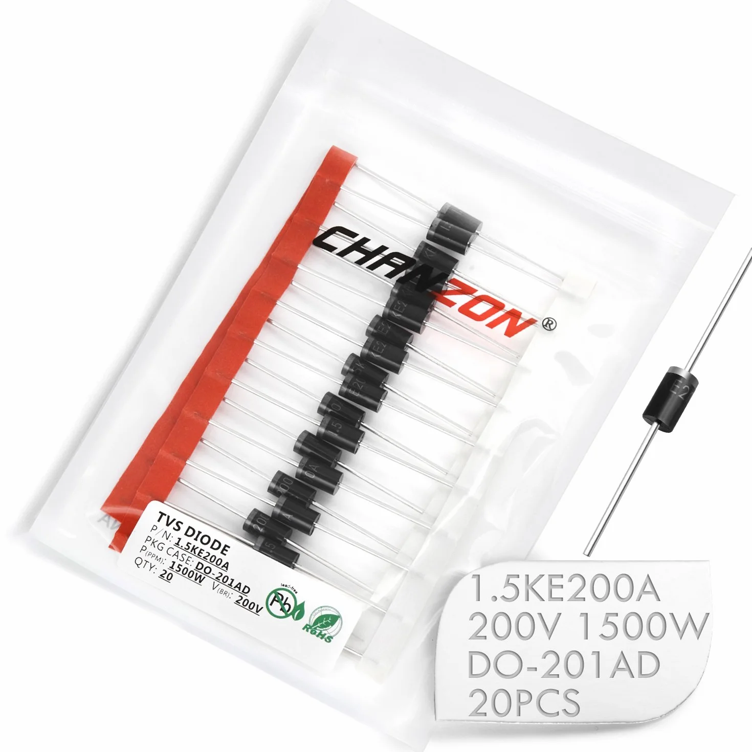 Chanzon Diodi TVS 1.5KE200A 1.5KE200 1500W 200V DO-201AD DO-27 Unidirezionale