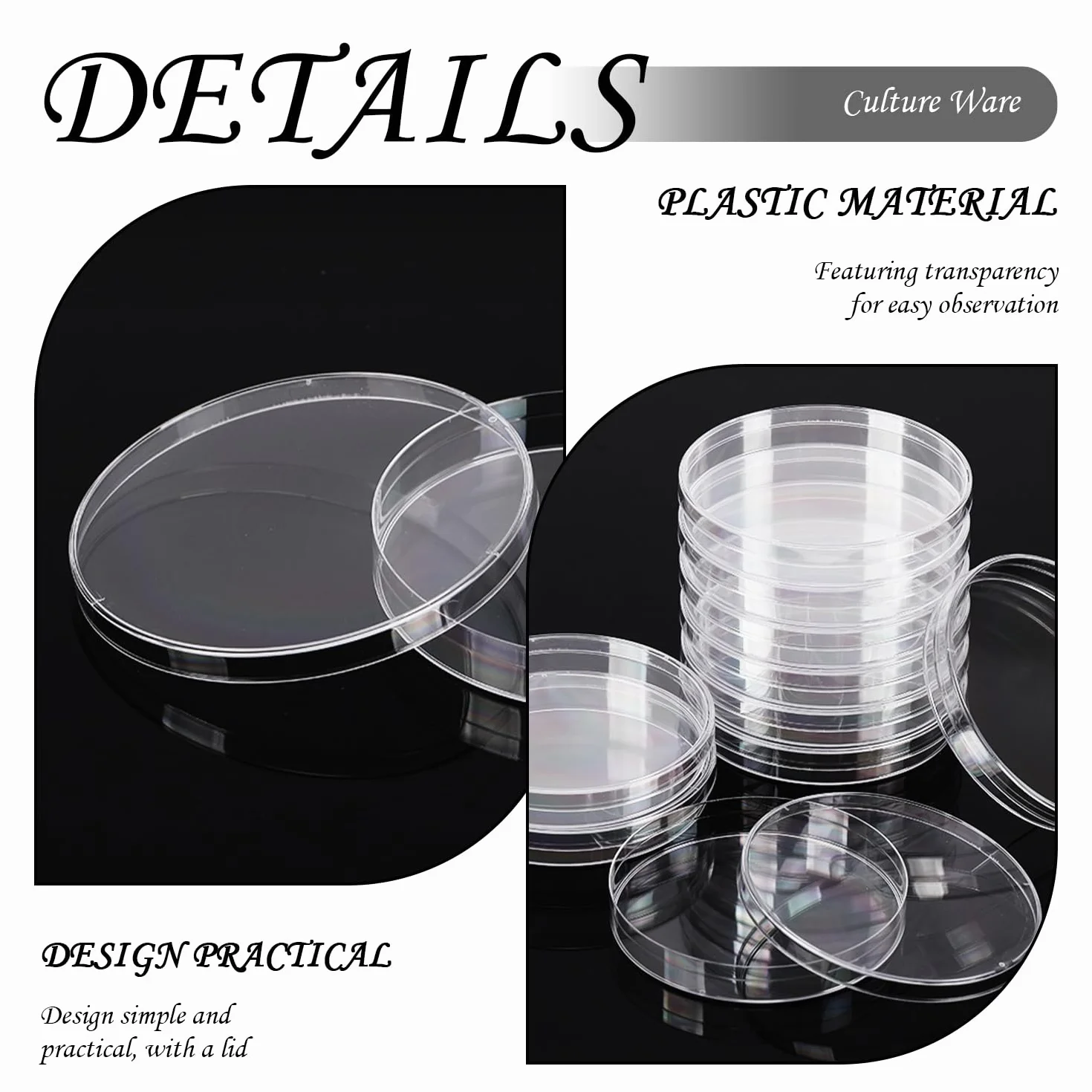 Confezione da 25 Piastre Petri in Plastica, Piastre Petri Trasparenti, Piastre Petri con Coperchio, Forniture da Laboratorio, Piastre Petri da Laboratorio