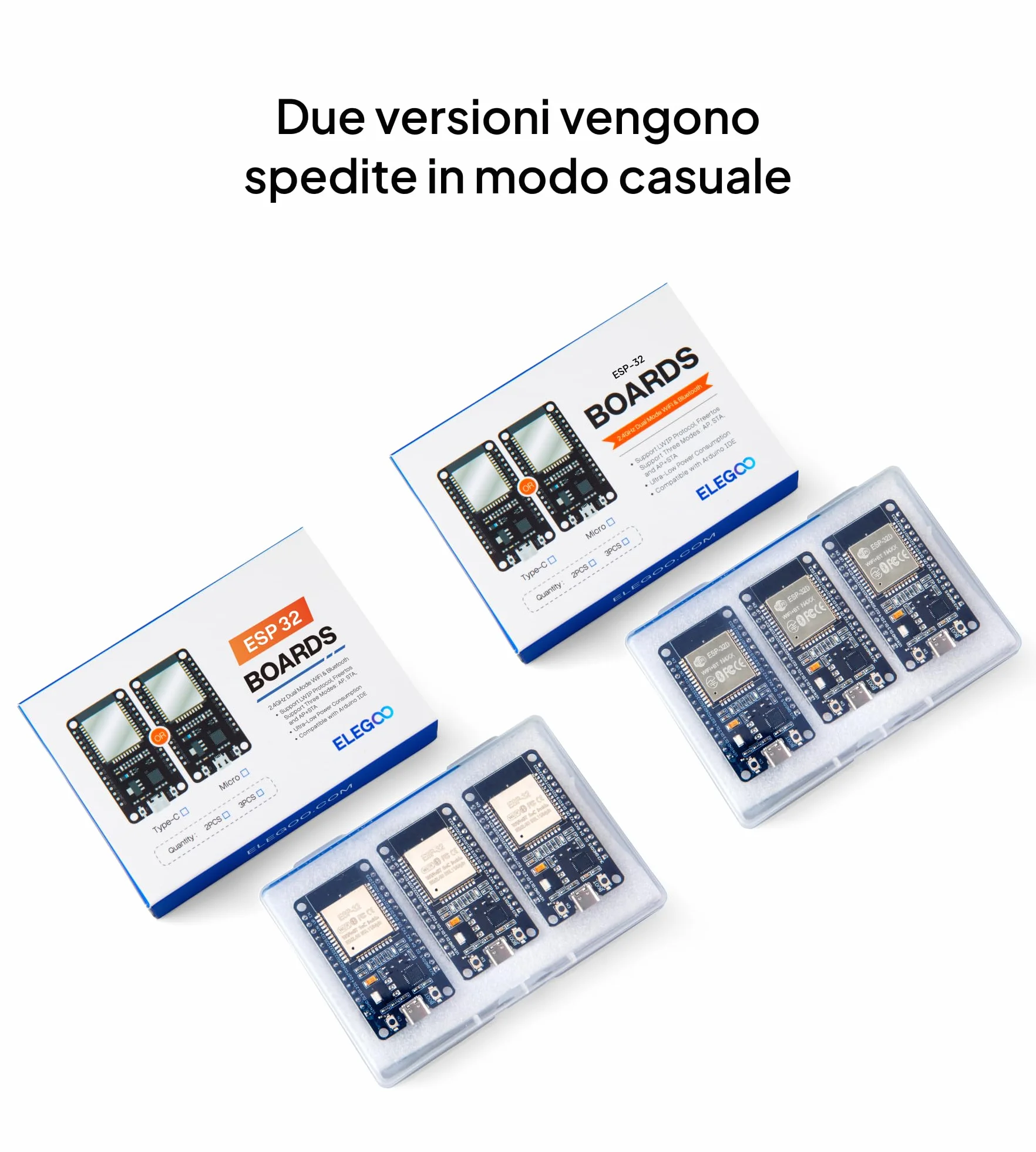 ELEGOO Scheda di Sviluppo ESP-32 3 Pezzi USB C, 2.4GHz Dual Mode WIFI+Bluetooth Microcontrollore Supporto Arduino, MicroPython, NodeMCU