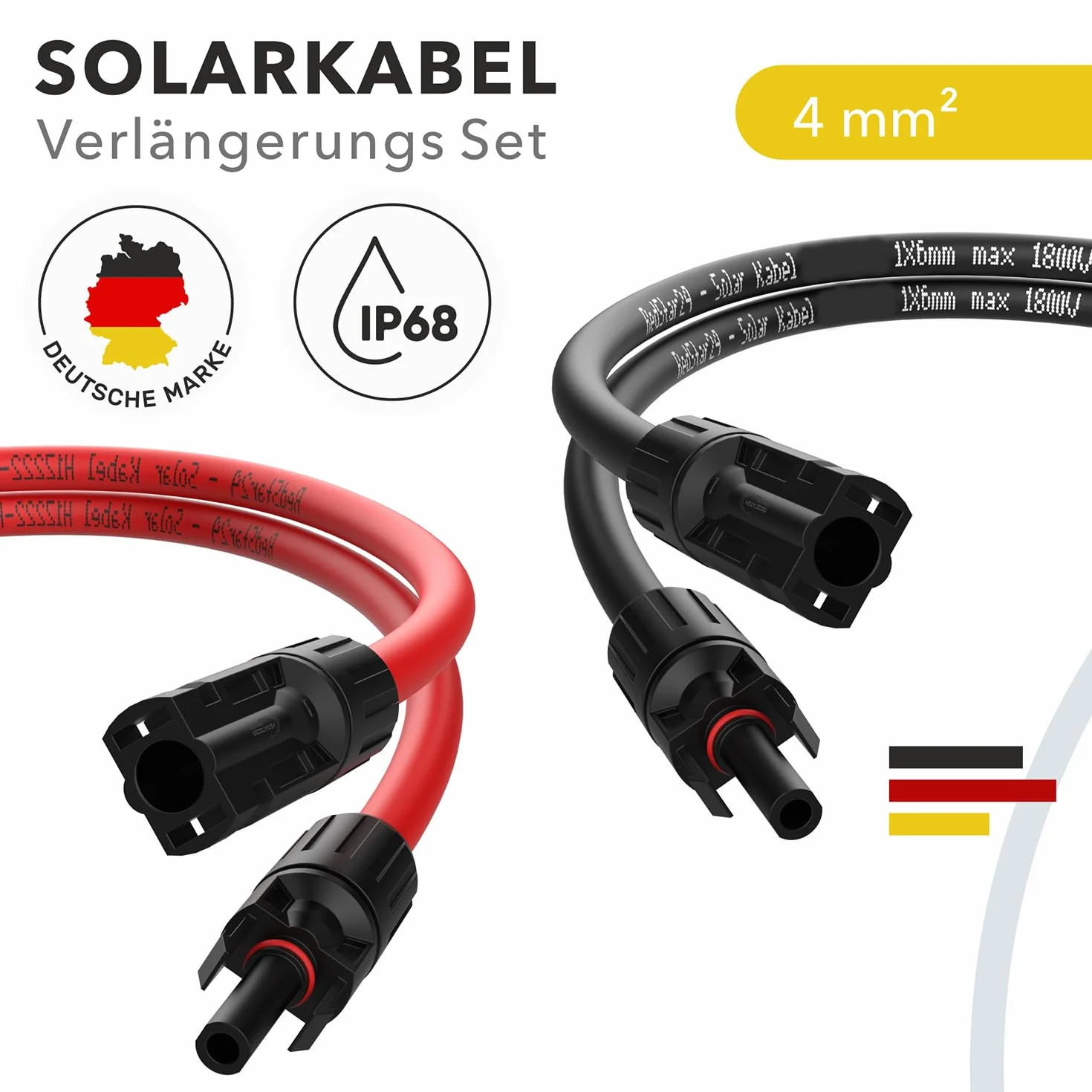 Cavo Solare di Prolunga 4mm² 2m IP68 RedStar24 per Pannello Solare Inverter