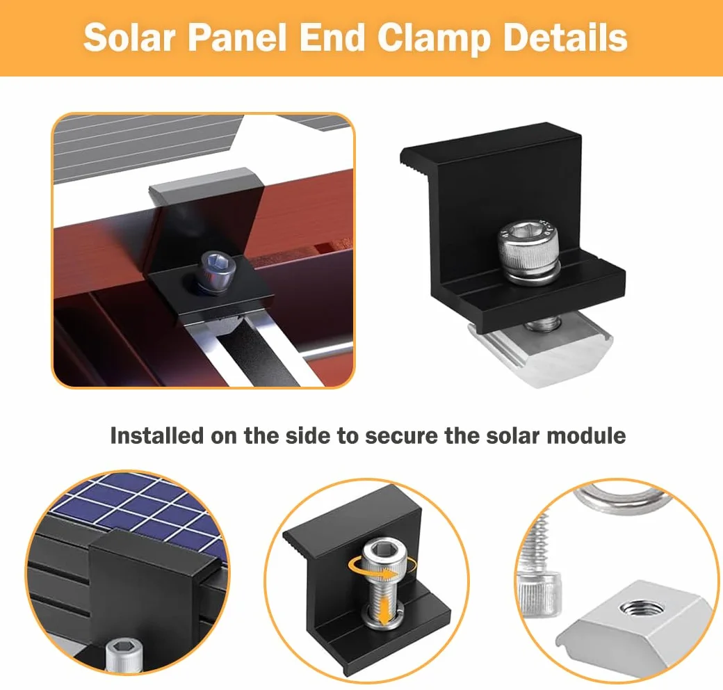 Kit Morsetto Solare Regolabile 30 mm per Pannelli Solari Staffa Z di Montaggio con Dadi e Viti