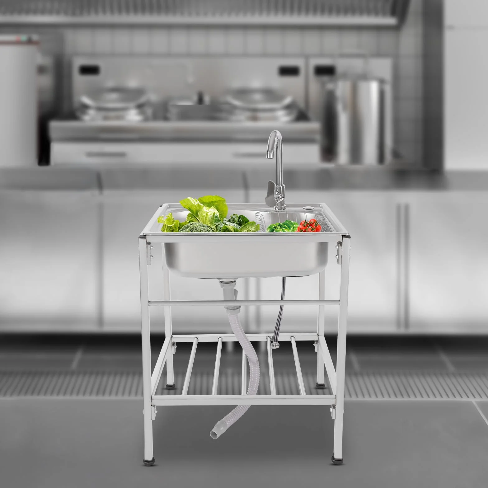 Lavello da Cucina in Acciaio Inox con Rubinetto Caldo e Freddo per Laboratori, Caffè, Bar Boutique 60 X 45 x 15 cm