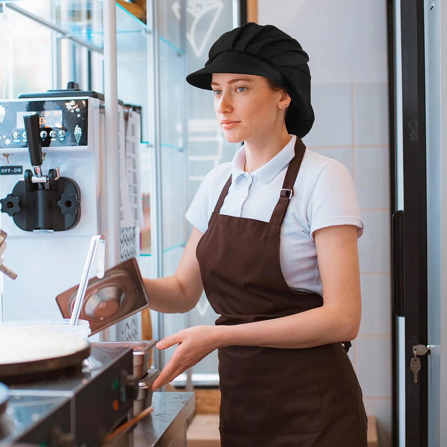Lusofie 2 pezzi cappello da chef da cucina nero con tesa per donne uomini