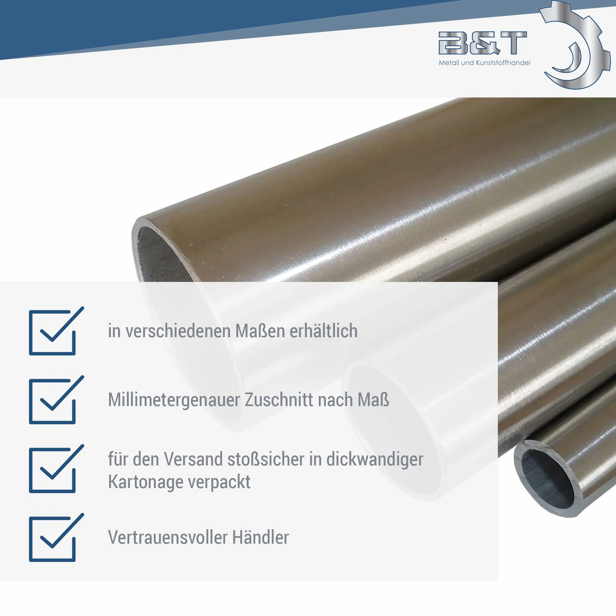 B&T Metall Tubo rotondo acciaio inox levigato Ø 25 x 2 mm 3/4" lunghezza 2 m K240 1.4301 saldato longitudinalmente profilo cavo