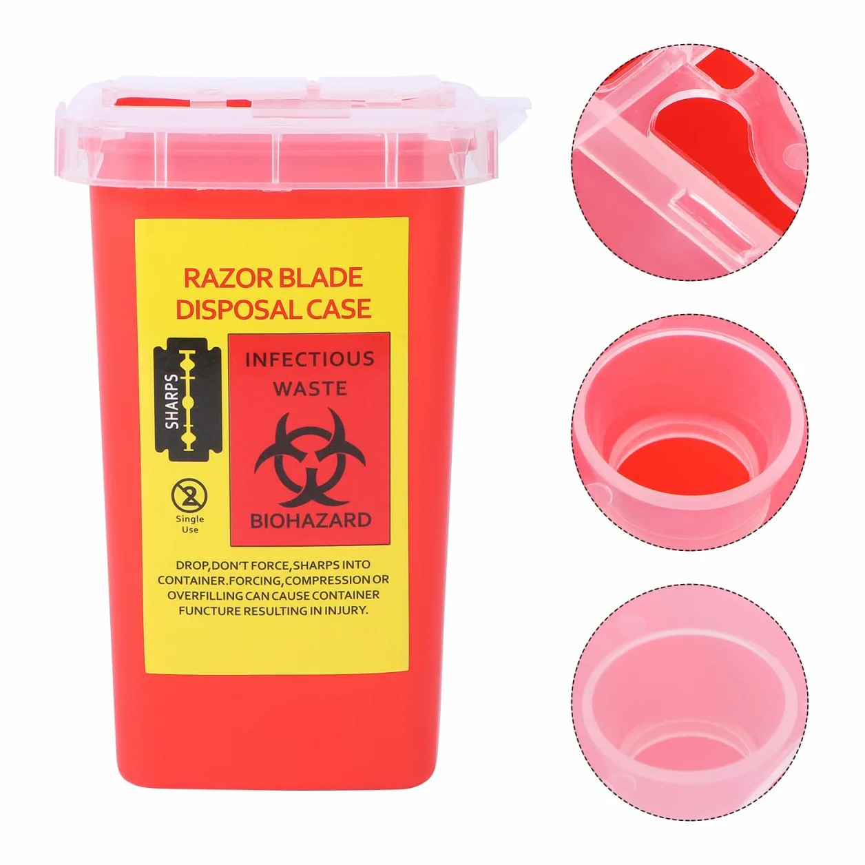 Healeved Contenitore Per Lamette Usate in ABS 6"x3.7"x3.7" Smaltimento Lame Sicuro con Coperchio a Scatto