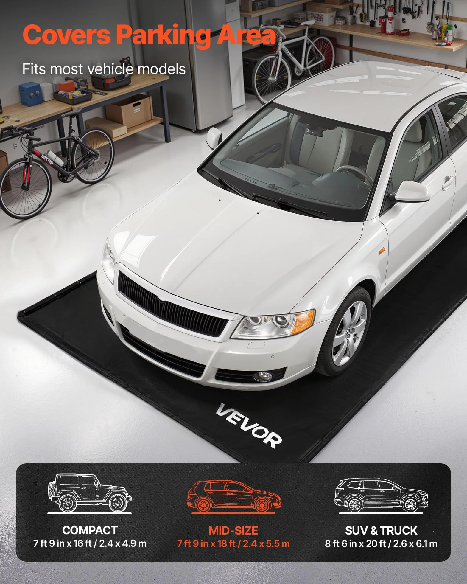VEVOR Tappetino Antiscivolo per Garage, 2,4 x 5,5 x 0,03 m, con Tergivetro, Resistente e Impermeabile, Protezione per Pavimenti da Neve, Pioggia, Fango, Tappetino per Garage Officina, Nero