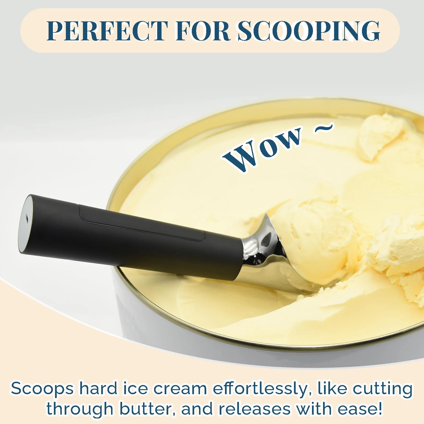 Paletta per gelato riscaldata Ricaricabile, scooper per gelato elettrico con display LED, riscalda fino a 70°C per gelato duro, facile per anziani e bambini, impermeabile IP67 (Nero)