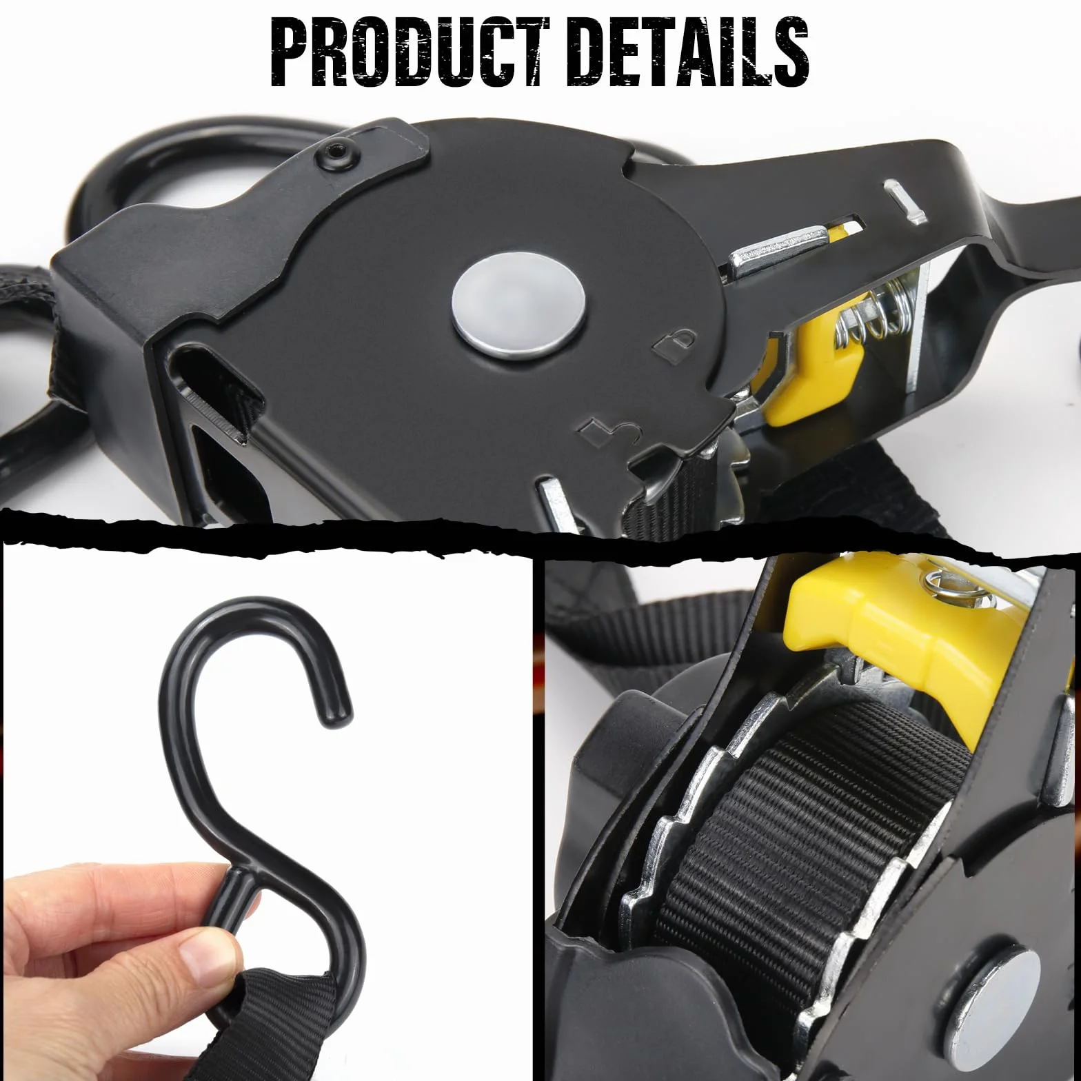 Cinghie di Ancoraggio a Cricchetto Retrattili,Cinghia a Cricchetto Retrattile Automatica 2 pezzi 3.3m x 2.5cm Cinghie di Fissaggio Può Trasportare 700 KG Cinghia di Ancoraggio per Carichi Solidi