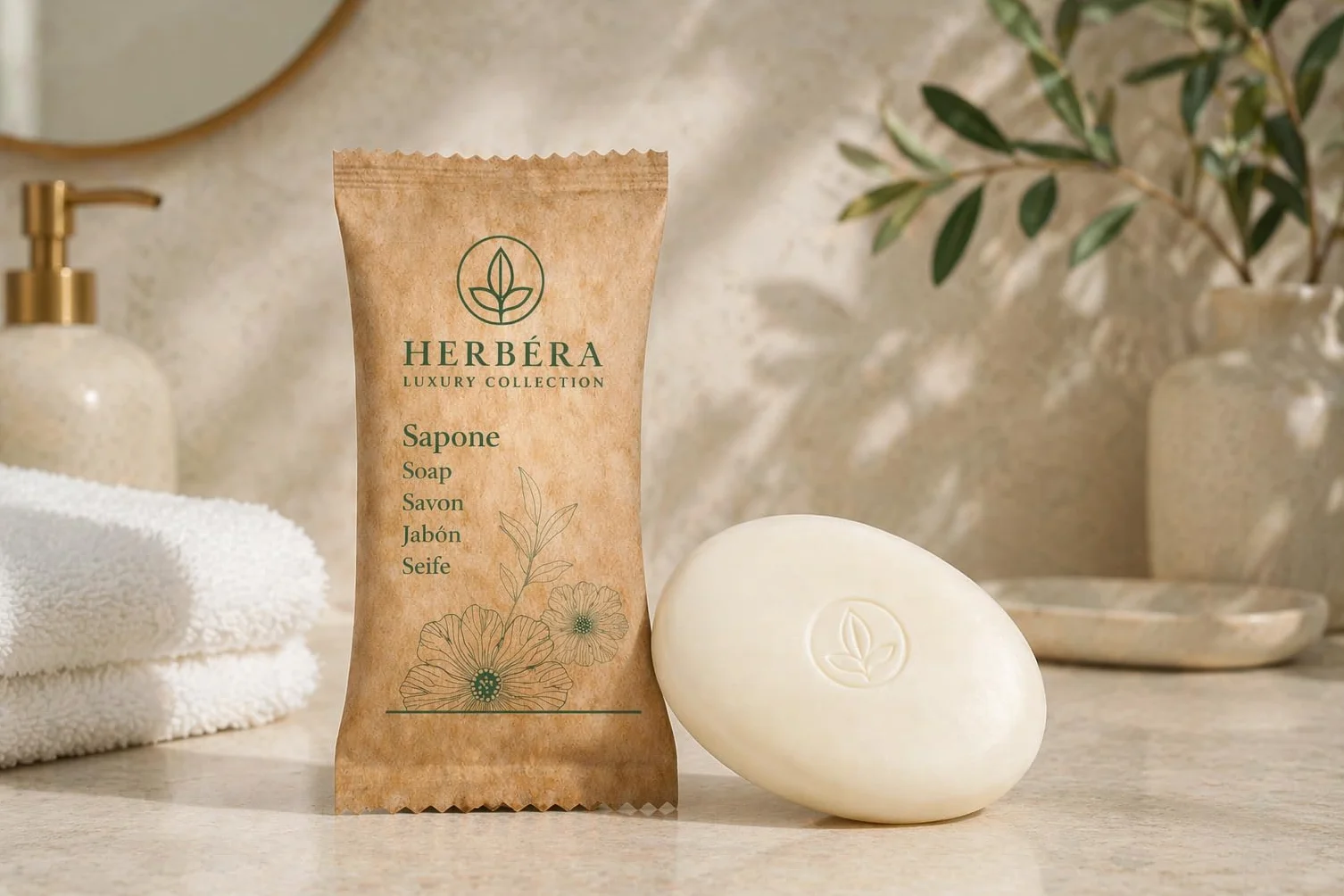 Saponetta profumata flow pack 10g 600 szt. Confezione Hotel HERBERA Natura carta Bio