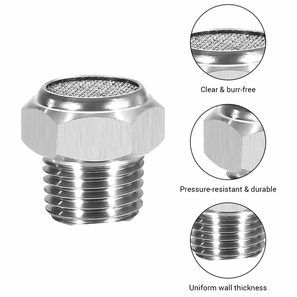 Silenziatori pneumatici PT 1/2" in acciaio inox 304 per compressori, 3 pezzi