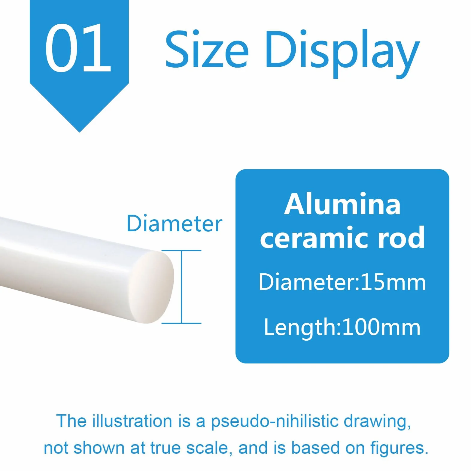 Asta di ceramica di allumina resistente al calore, industriale per abrasivi, lunghezza 10 cm, diametro 13 mm