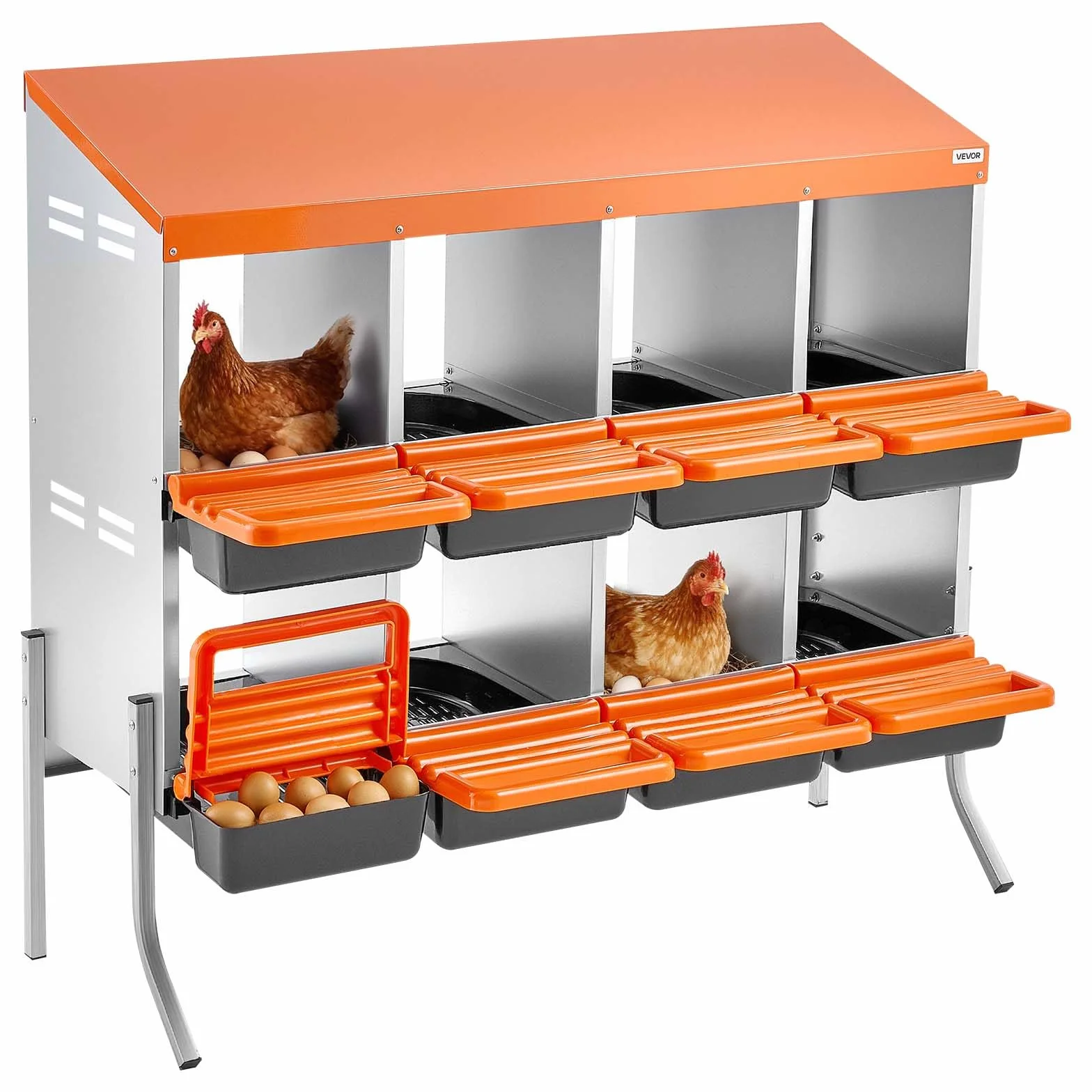 VEVOR Nido con Cassetto di Raccolta Uova per Galline, 8 Scomparti con Gambe di Supporto, Facile Raccolta, Acciaio Zincato e Plastica ad Alta Resistenza, Nido per Deposizione di Uova di Gallina