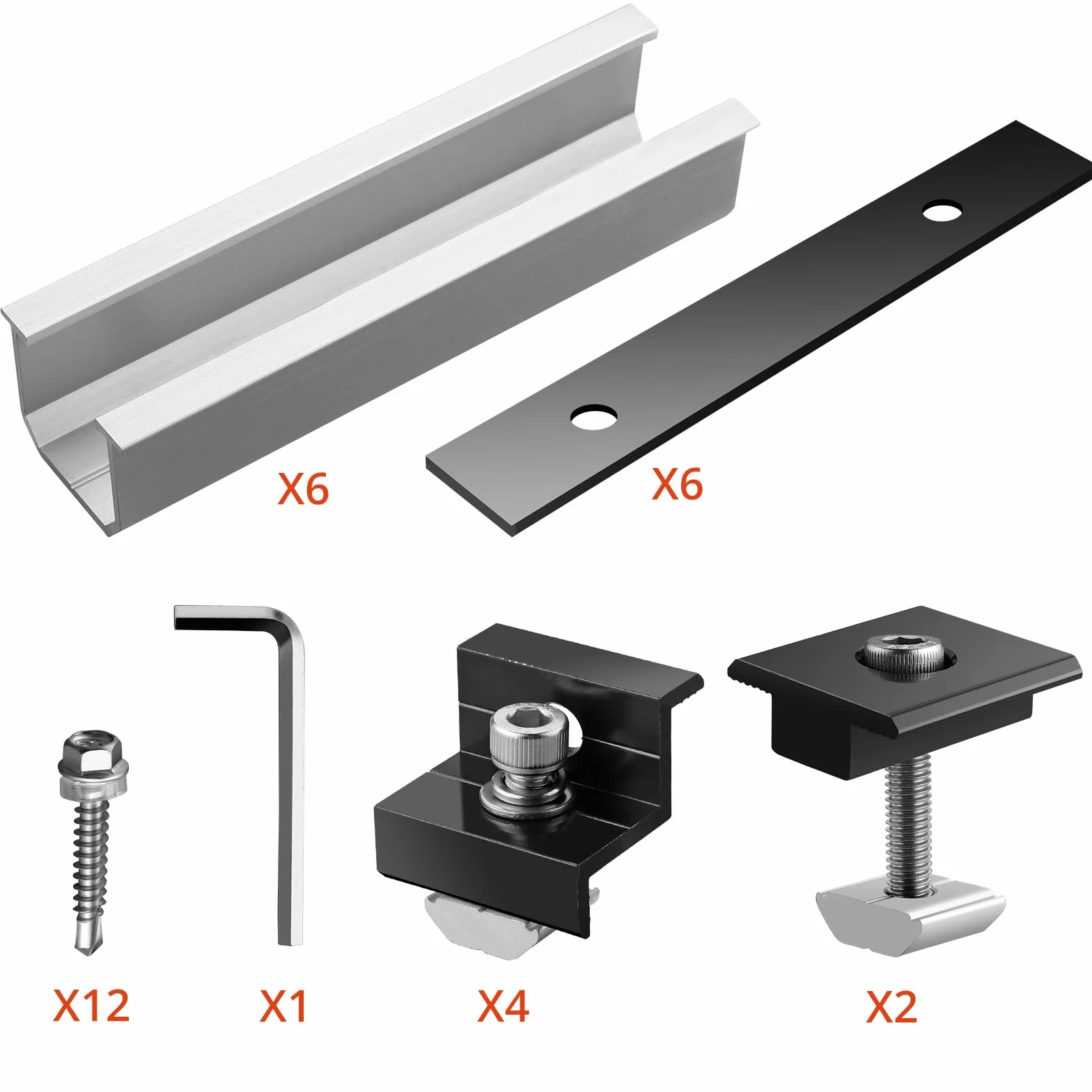 GETLITOOL Set Guide Morsetti Regolabili per Pannello Solare 30-35 mm, 6 Binari 120x25mm, 4 Morsetti Terminali, 2 Staffe Centrali