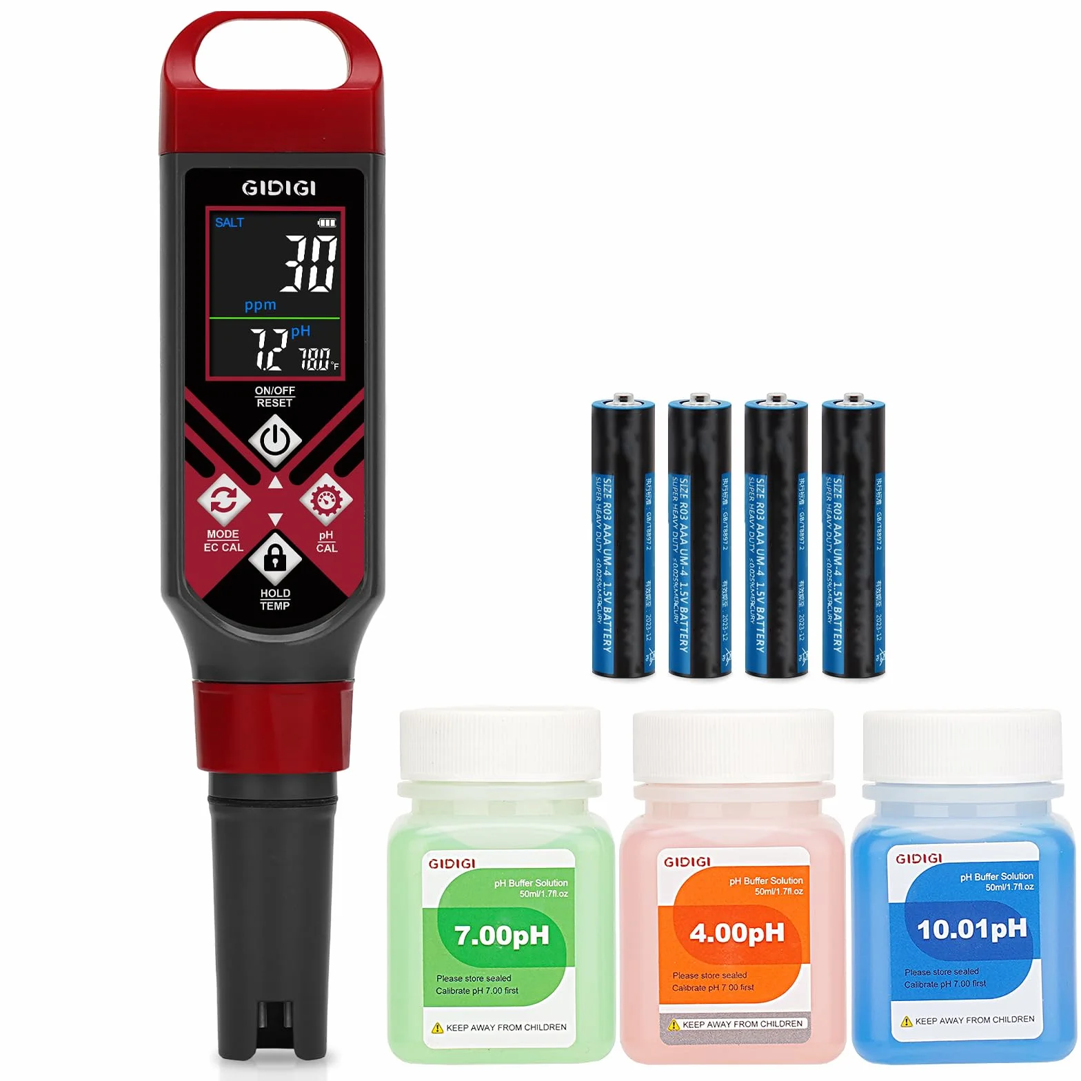 GIDIGI Misuratore di pH per Piscina 5 in 1 Tester PPM Schermo a Colori Acqua Salata Acquario