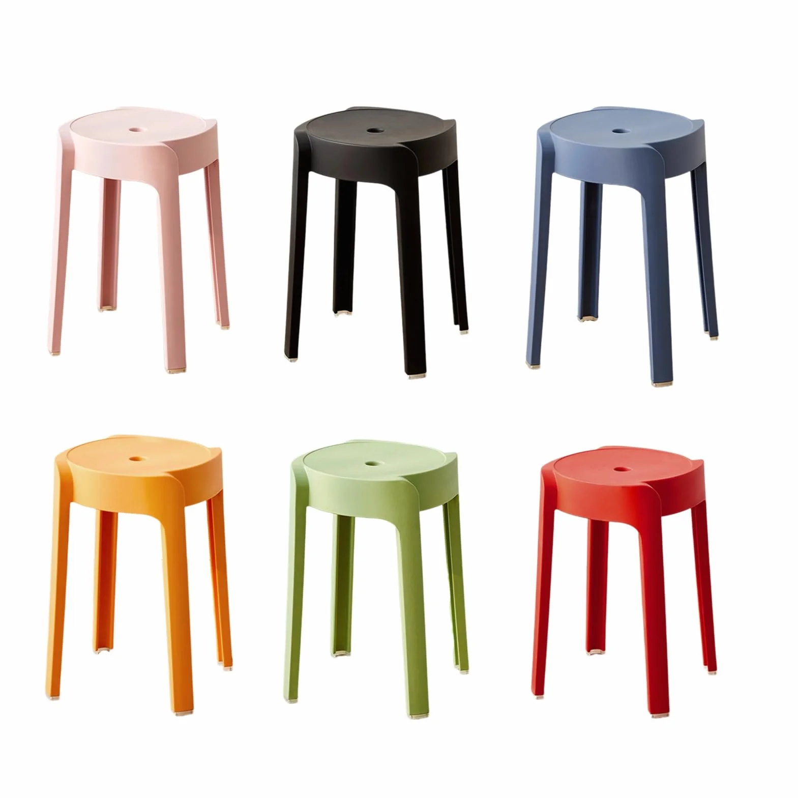 Set di 6 sgabelli colorati impilabili in plastica, sgabelli rotondi portatili e leggeri, per uso interno ed esterno, sedie senza schienale flessibili per casa, scuola, aula