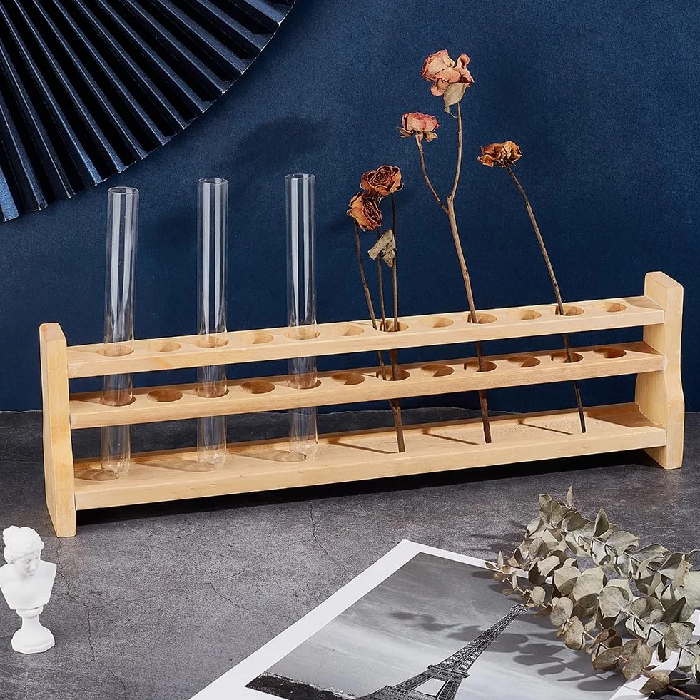 OLYCRAFT Rack per Provette in Legno 12 Fori 10ml Stand Espositivi 18mm Supporto Laboratorio