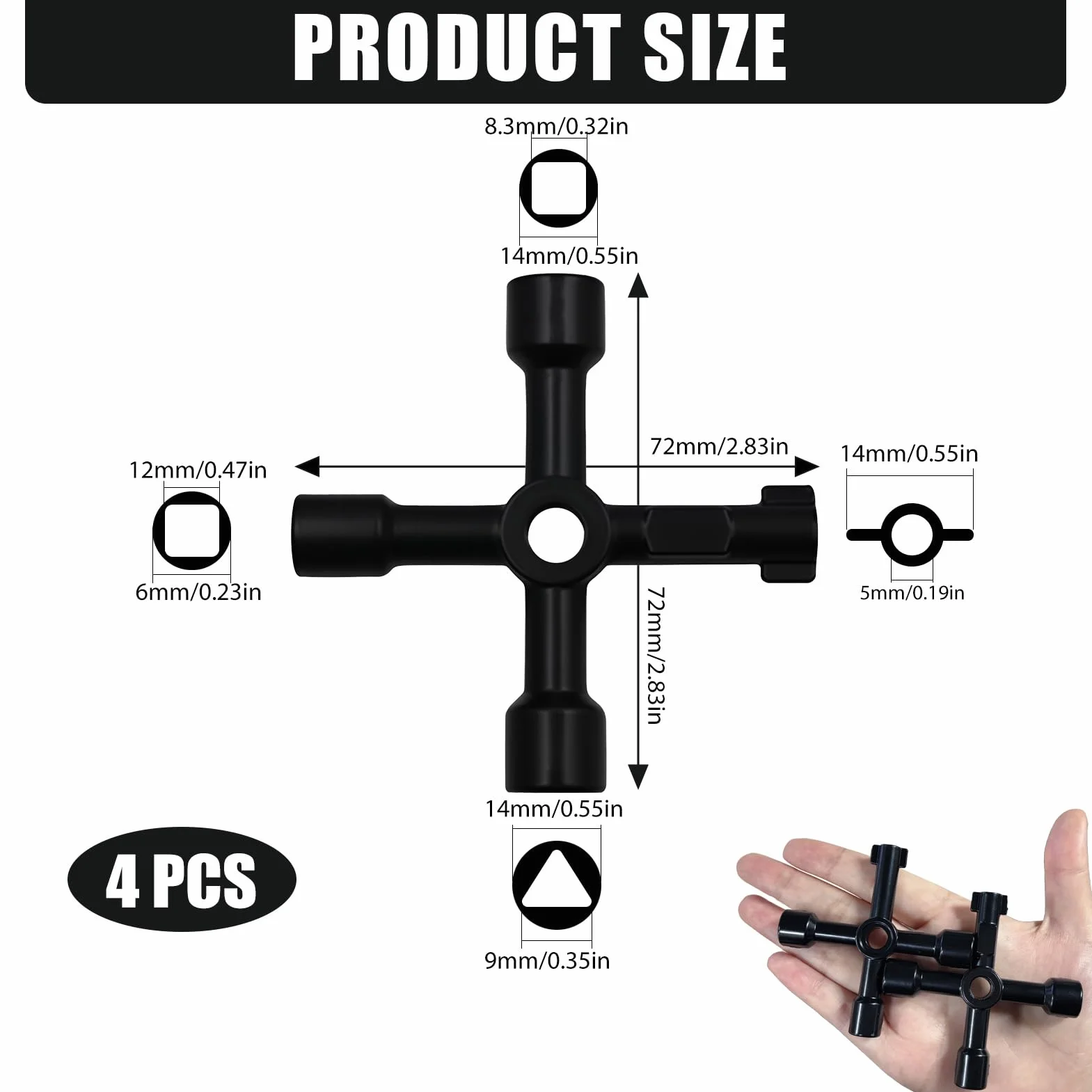 Set di 4 chiavi multiuso multiuso a 4 vie - Chiave universale in lega di zinco - Chiave a croce per contatore del gas, acqua, elettricità, armadietto dei medicinali, ascensore e scatole tecniche, p