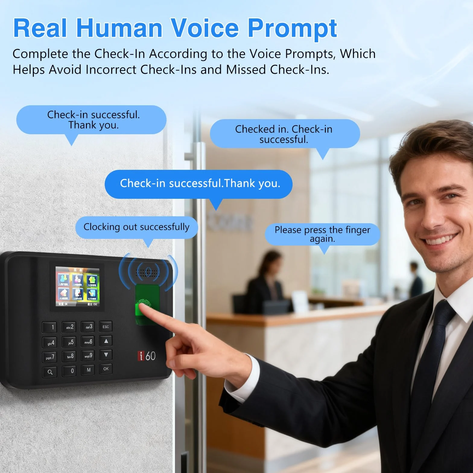 Rilevatore Presenze, Timbracartellini Dipendenti con Impronta Digitale(Può Essere Commutato in Italiano), Timbratrice Presenze Dipendenti Checking-In Registratore Orologio Tempo per Piccole Imprese