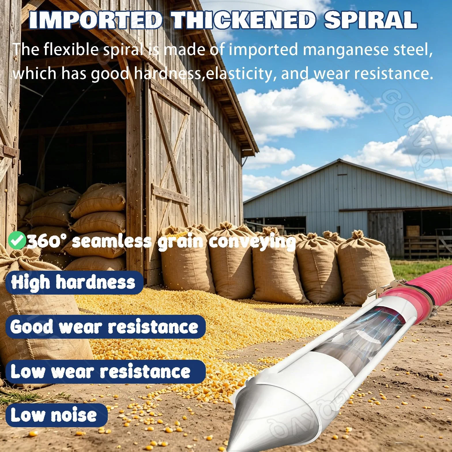 Trasportatore a Coclea 1500-2500 W per Cereali, 220-440 Lbs/Min, Tubo Flessibile 3m