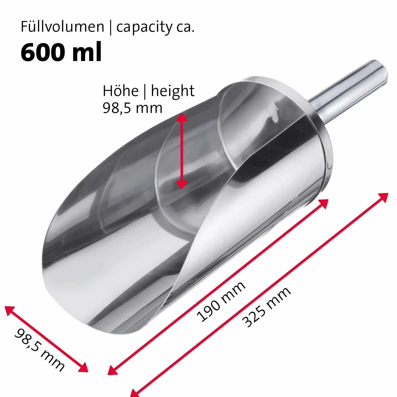 Westmark Paletta per pesare/riempire, Capacità: 600 ml (ca. 700 g di farina), Rotondo, Acciaio inox, Argento, 91142270