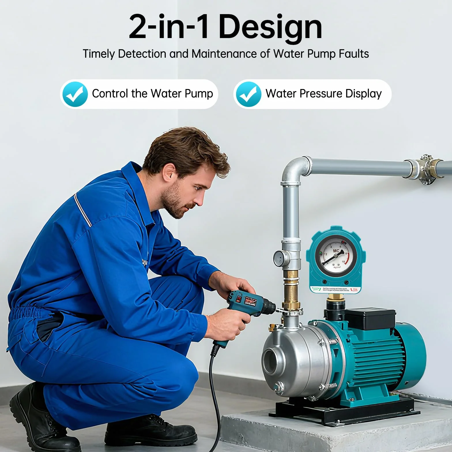 Pompa di controllo 220 V, interruttore a pressione, per impianto di acqua domestica, interruttore a pressione 0~10 bar, pompa di controllo della pompa, interruttore a pressione (blu NPT1/2")