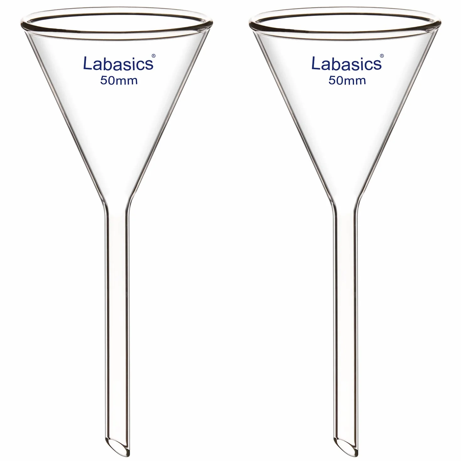 Labasics 2 Pezzi Imbuto in Vetro Borosilicato Glass Funnel, Imbuti da Laboratorio, Gambo Corto Diametro 50 mm, Lughezza Stelo 50 mm