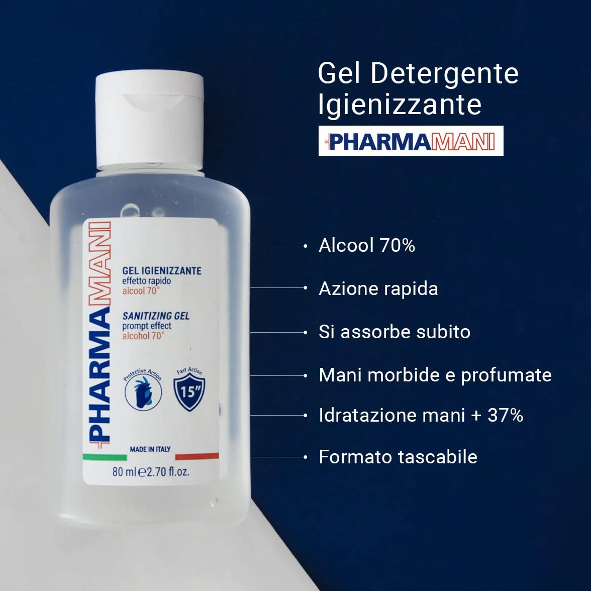 Pharmamani KIT 12 PEZZI GEL IGIENIZZANTE MANI 80 ml 70% Alcool Effetto Rapido Non appiccica