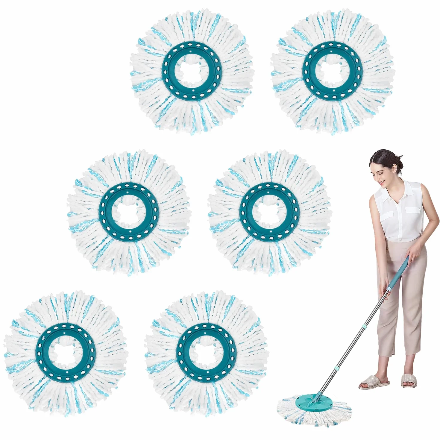 6 Pezzi Testine di Ricambio Mocio Compatibile Con Leifheit, Mocio di Ricambio in Microfibra, Clean Twist Disc Mop Kit, Altamente Assorbente, per Tutti i Tipi di Pavimento