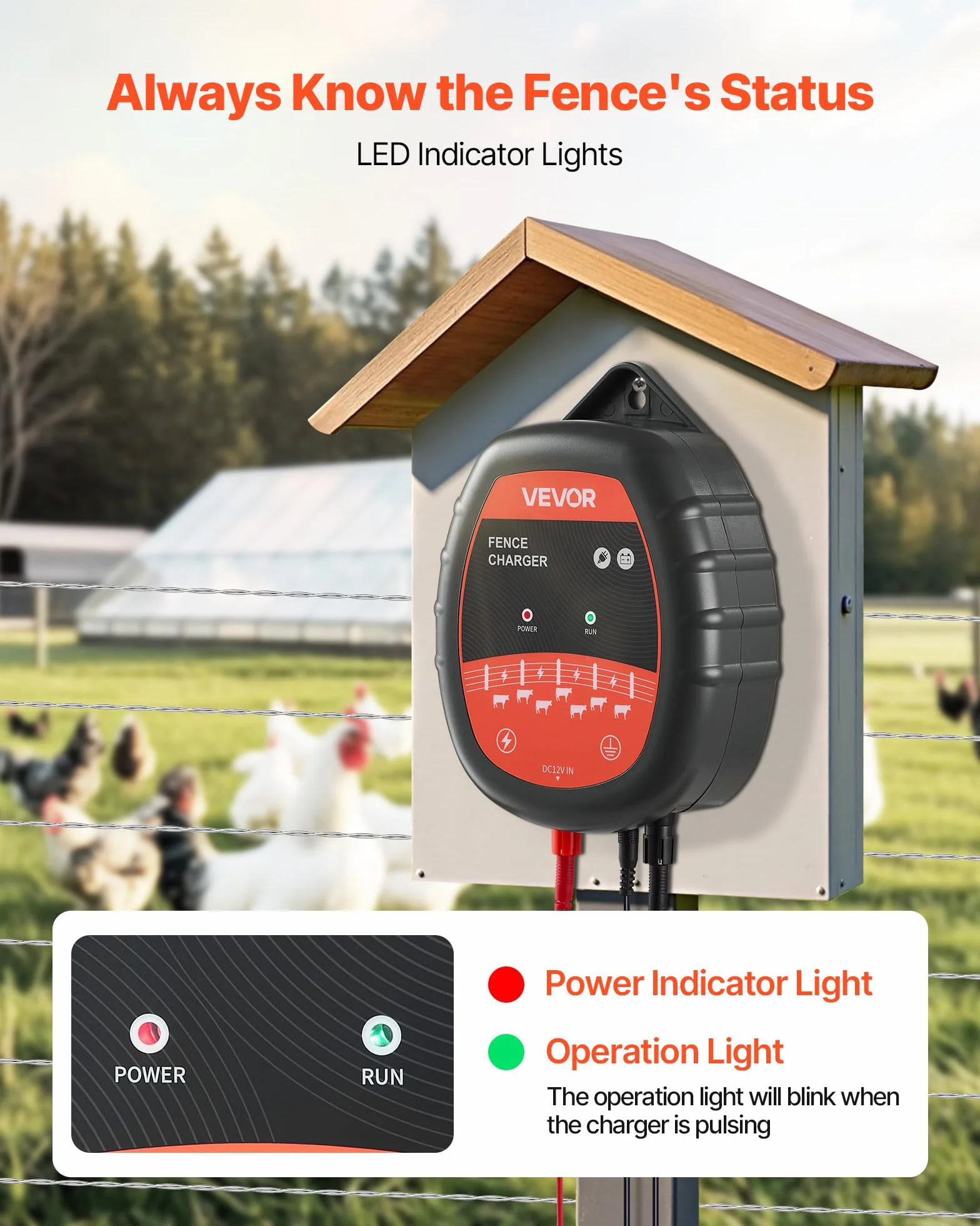VEVOR Caricabatterie per Recinzioni Elettriche, 10 kV 1 J Elettrificatore per Recinzioni Elettriche AC/DC con Indicatore LED, Impedisce l'Intrusione di Animali Selvatici per Pollame da Allevamento