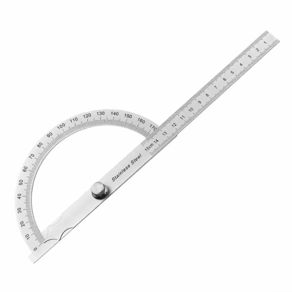 Goniometro professionale in acciaio inox a 180 gradi con blocco a vite, strumento di misurazione angolare per misurazioni precise e uso in falegnameria