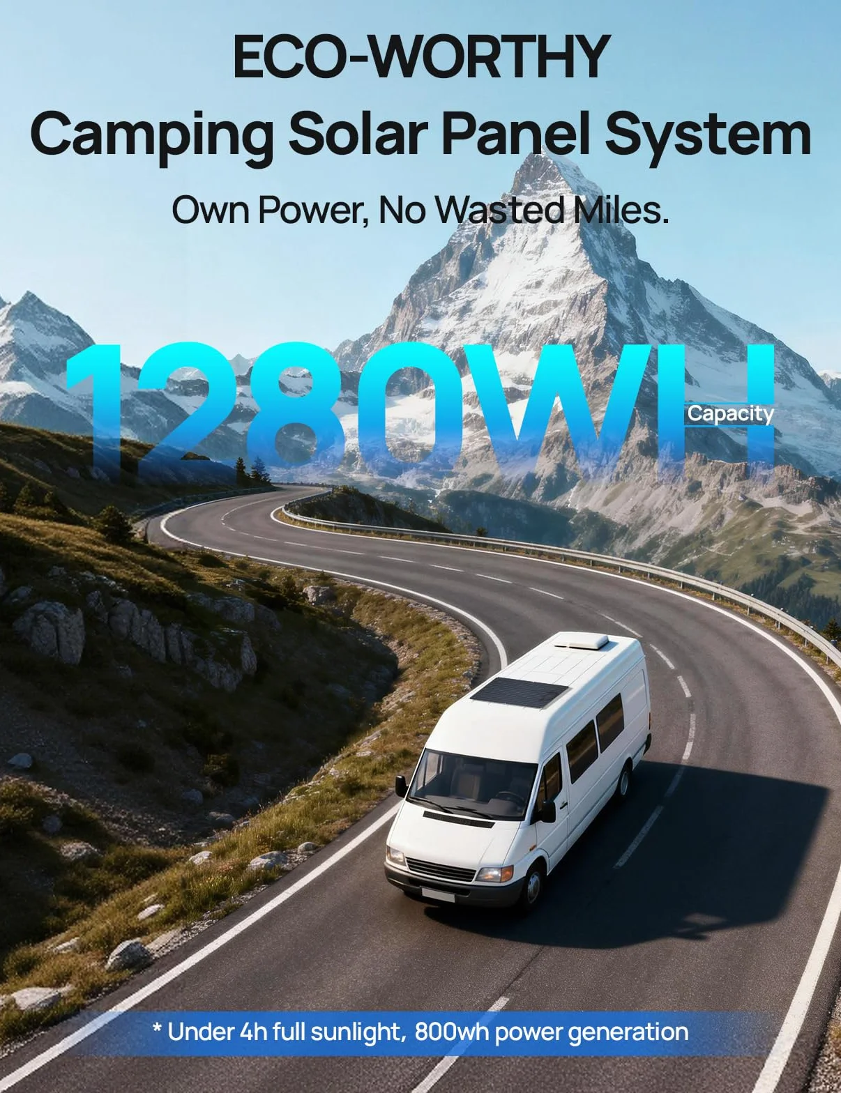 ECO-WORTHY Set di pannelli solari da campeggio 1280WH, pacchetto completo con batteria LiFePO4 da 100 Ah, pannello solare flessibile da 200 W, regolatore di carica MPPT da 20 A e inverter da 2000 W