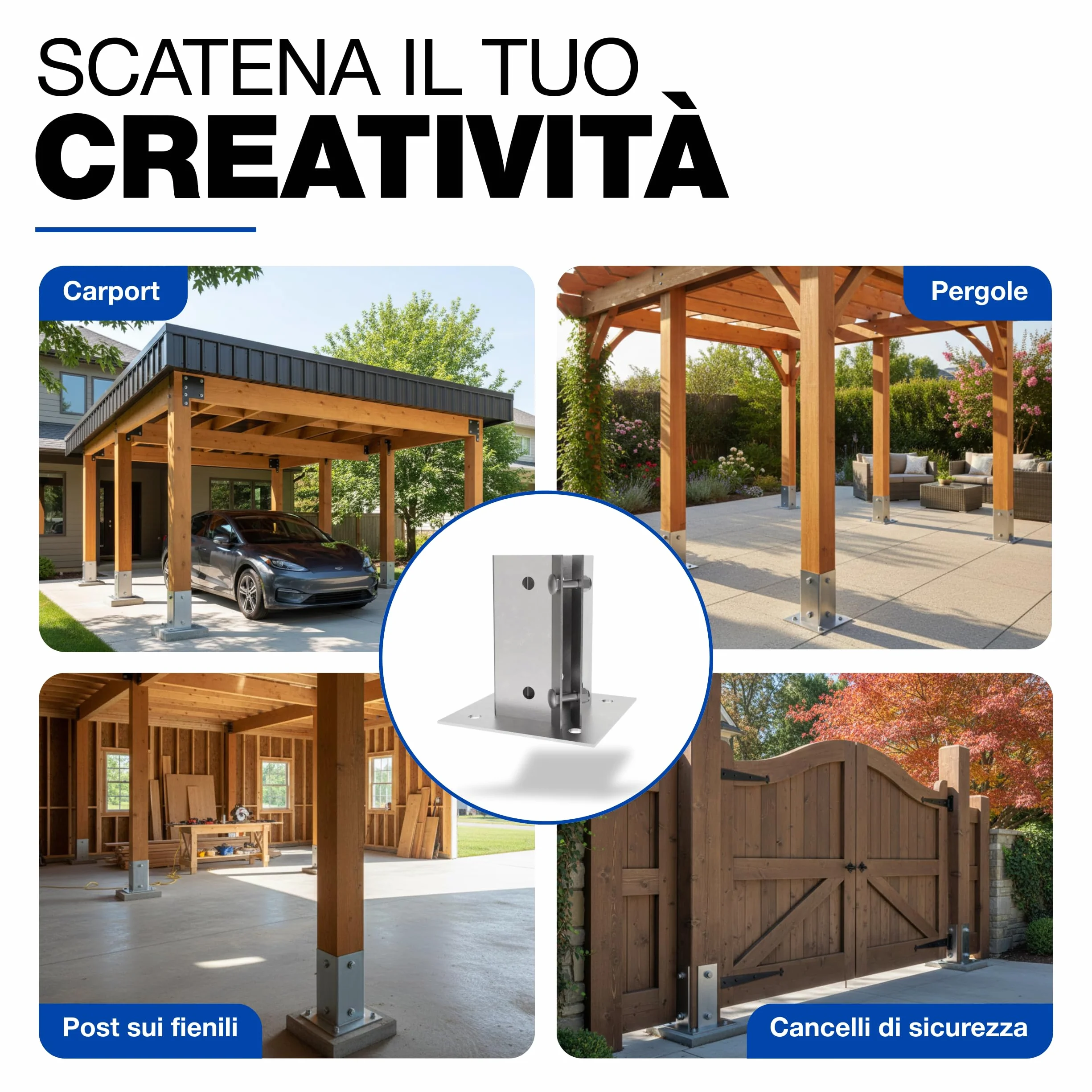 Supporto per Palo da Fissare 100 x 100 mm Zincato a Caldo Staffa Base Quadrata Recinzione
