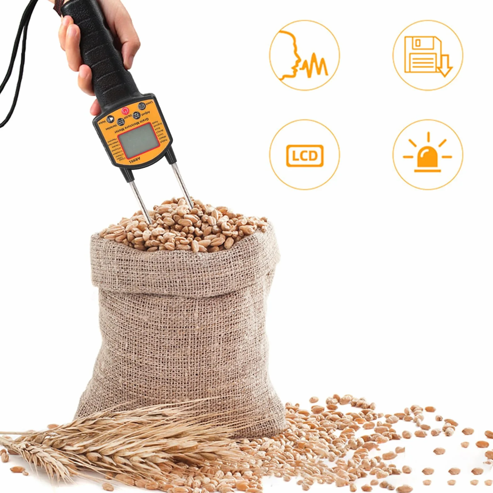 Ejoyous Misuratore di umidità del Fieno Tester Portatile Digitale con Sonda a Doppia Asta Display LCD Avviso Vocale