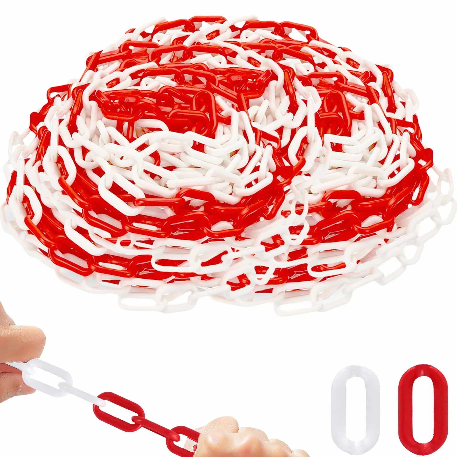 Catena di separazione in plastica 25m: Catena di Segnalazione Rosso Bianco 6mm, Catena di Sicurezza in plastica per Recinzione parcheggio e Barriere, per ingressi, posti di Lavoro e Garage.