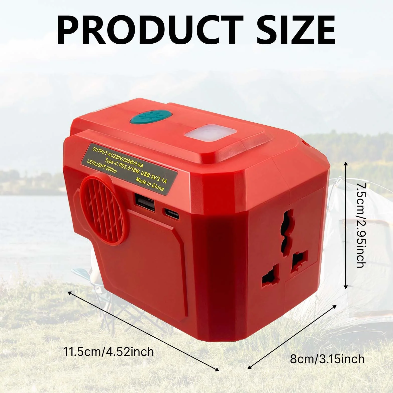 Convertitore per Einhell 18V Batterie, 200W 18V CC a 220 V CA, Adattatore Convertitore per Batterie a Onda Sinusoidale Pura con Lampada LED USB-C 200LM e Prese 230V Inverter per Campeggio