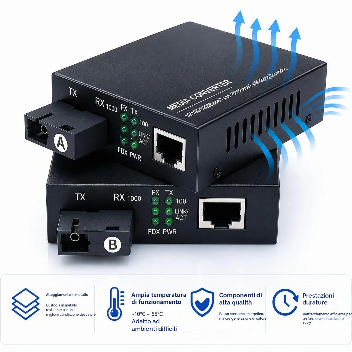 Elfcam 2 Pack Convertitori Ethernet a Fibra 10/100/1000M SC Monomodale 20KM
